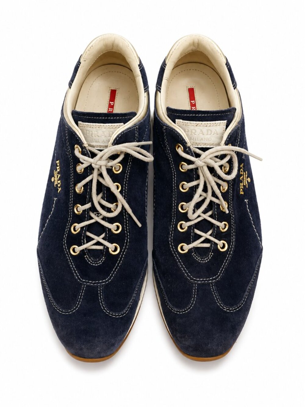Prada Vintage Navy Suede Sneakers EU 41 US Women's 10 Men's 8 Designer Shoes - Picture 2 of 7